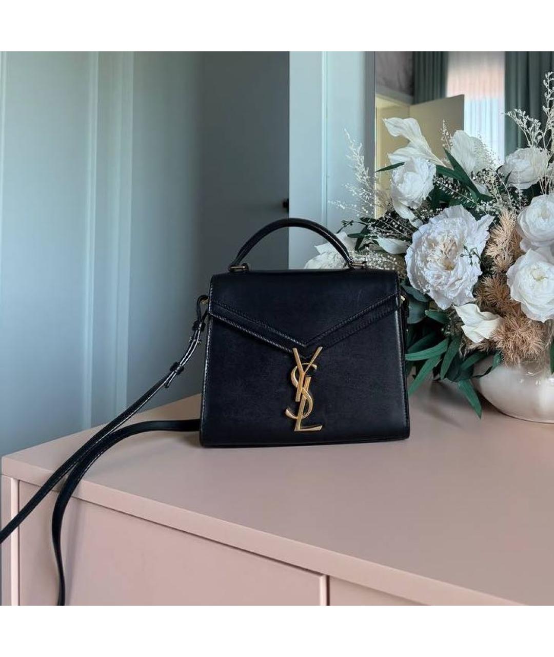 SAINT LAURENT Черная кожаная сумка с короткими ручками, фото 3