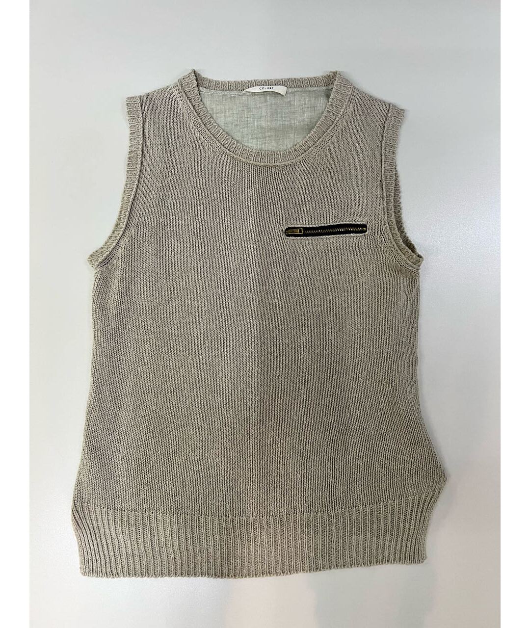 CELINE Бежевая льняная майка, фото 3