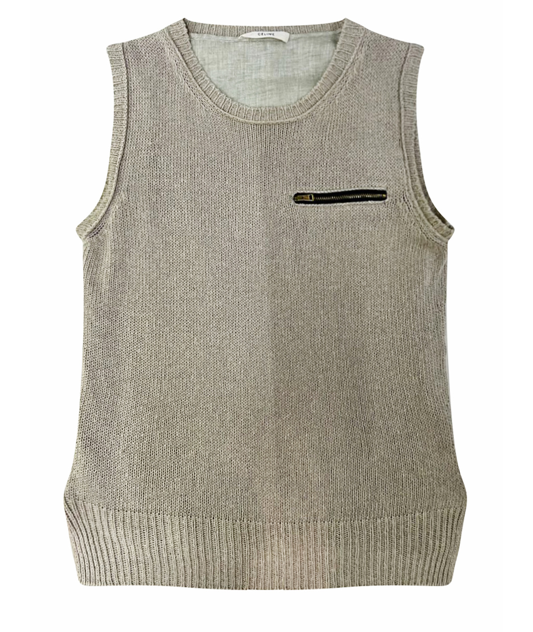 CELINE Бежевая льняная майка, фото 1
