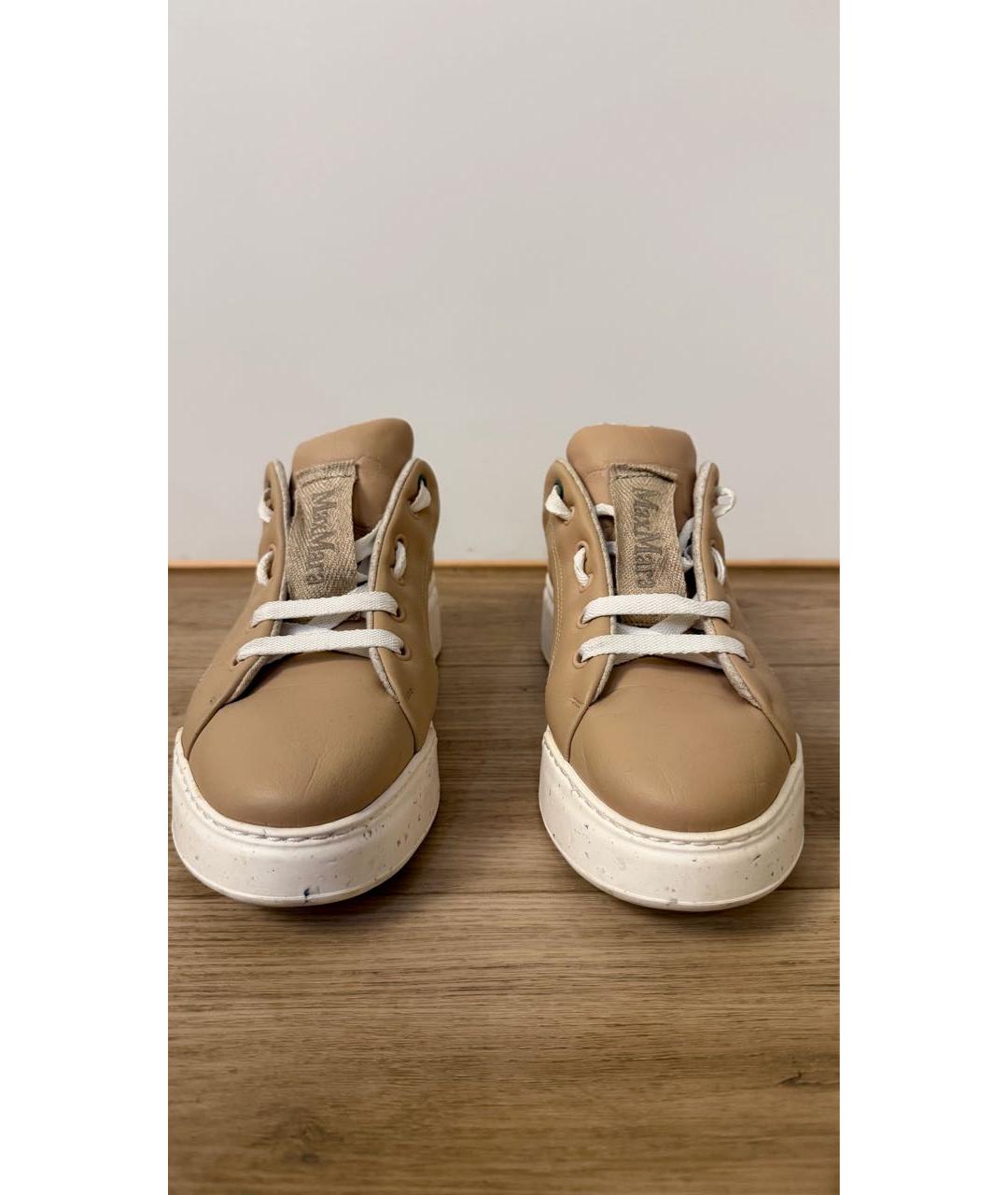 MAX MARA Бежевые кожаные кеды, фото 2