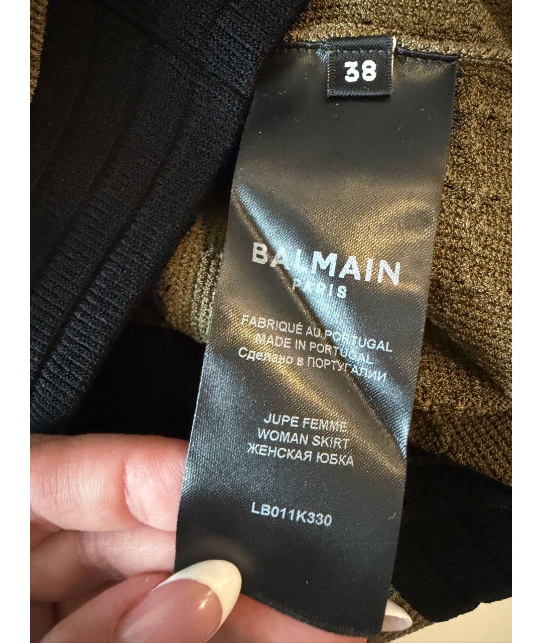 BALMAIN Хаки вискозная юбка мини, фото 4