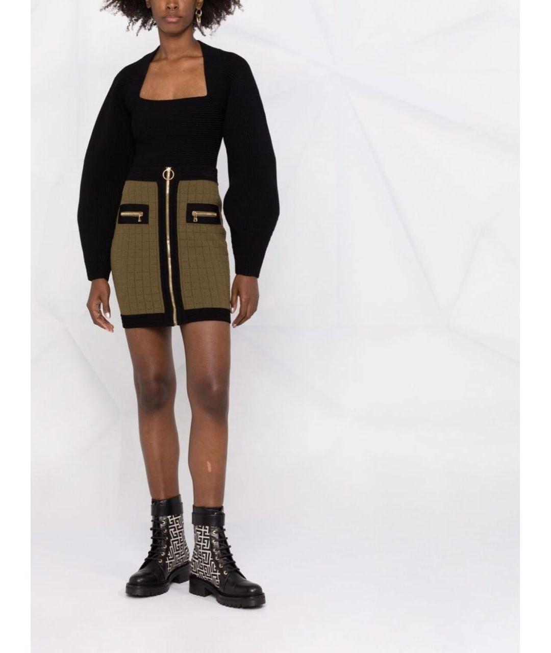 BALMAIN Хаки вискозная юбка мини, фото 6