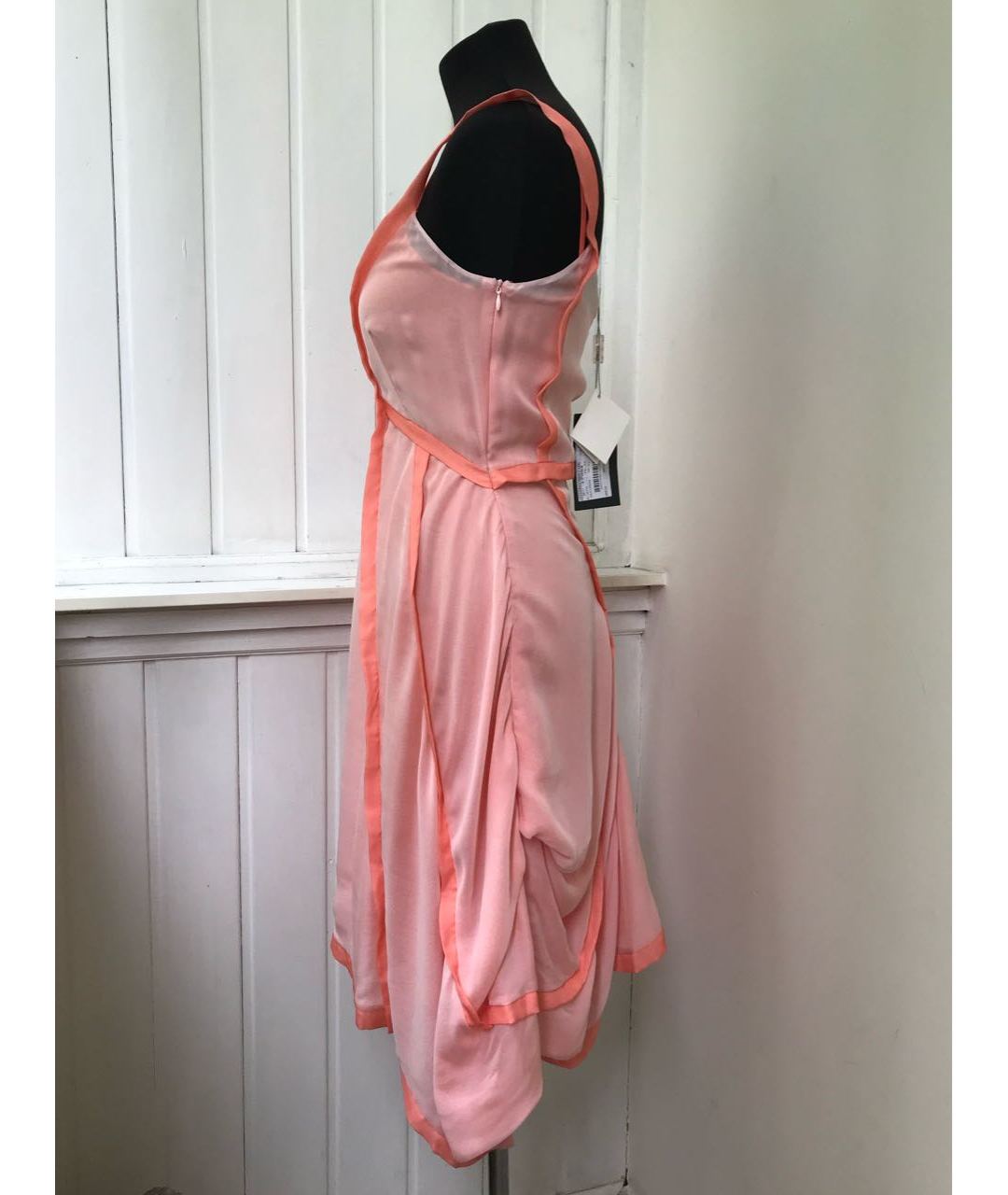 SPORTMAX Розовое шелковое повседневное платье, фото 7