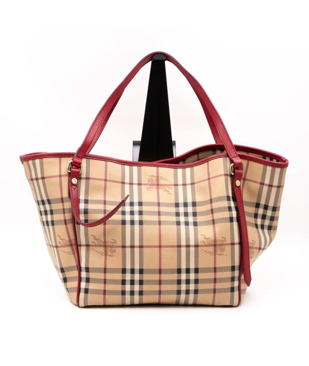 BURBERRY Красная кожаная сумка тоут, фото 5