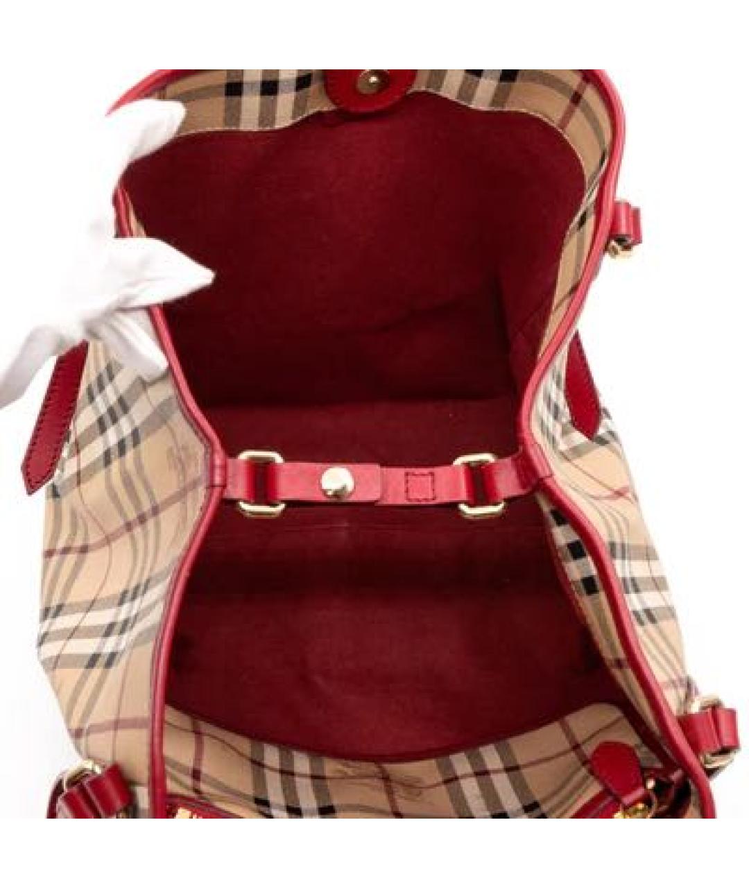 BURBERRY Красная кожаная сумка тоут, фото 4