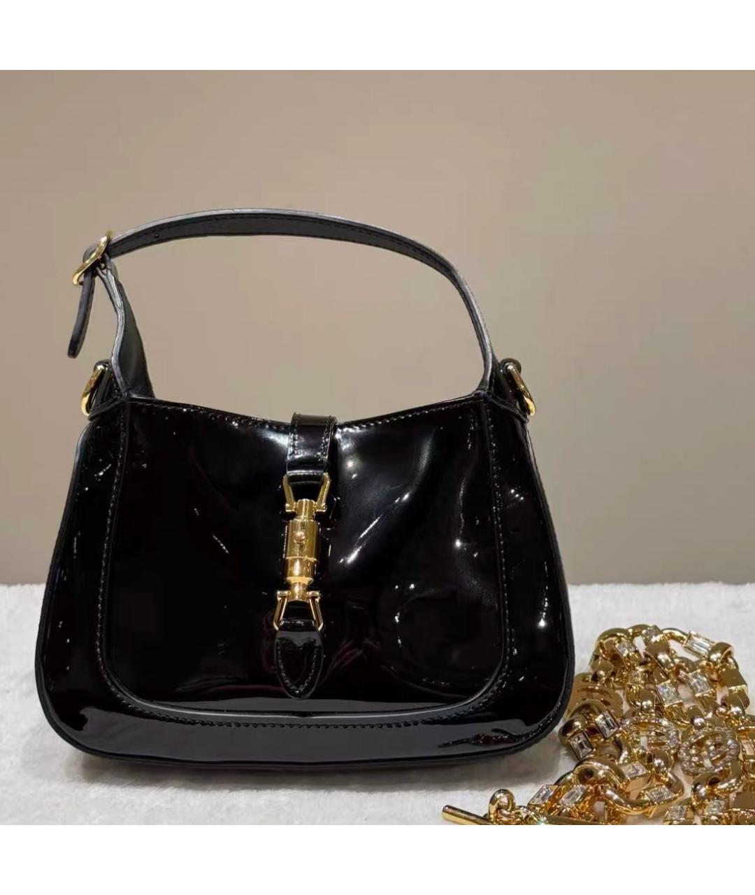 GUCCI Черная сумка с короткими ручками из лакированной кожи, фото 2