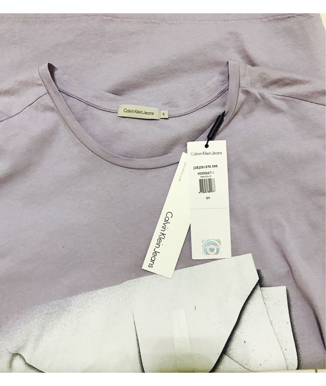 CALVIN KLEIN Фиолетовая хлопко-эластановая футболка, фото 3