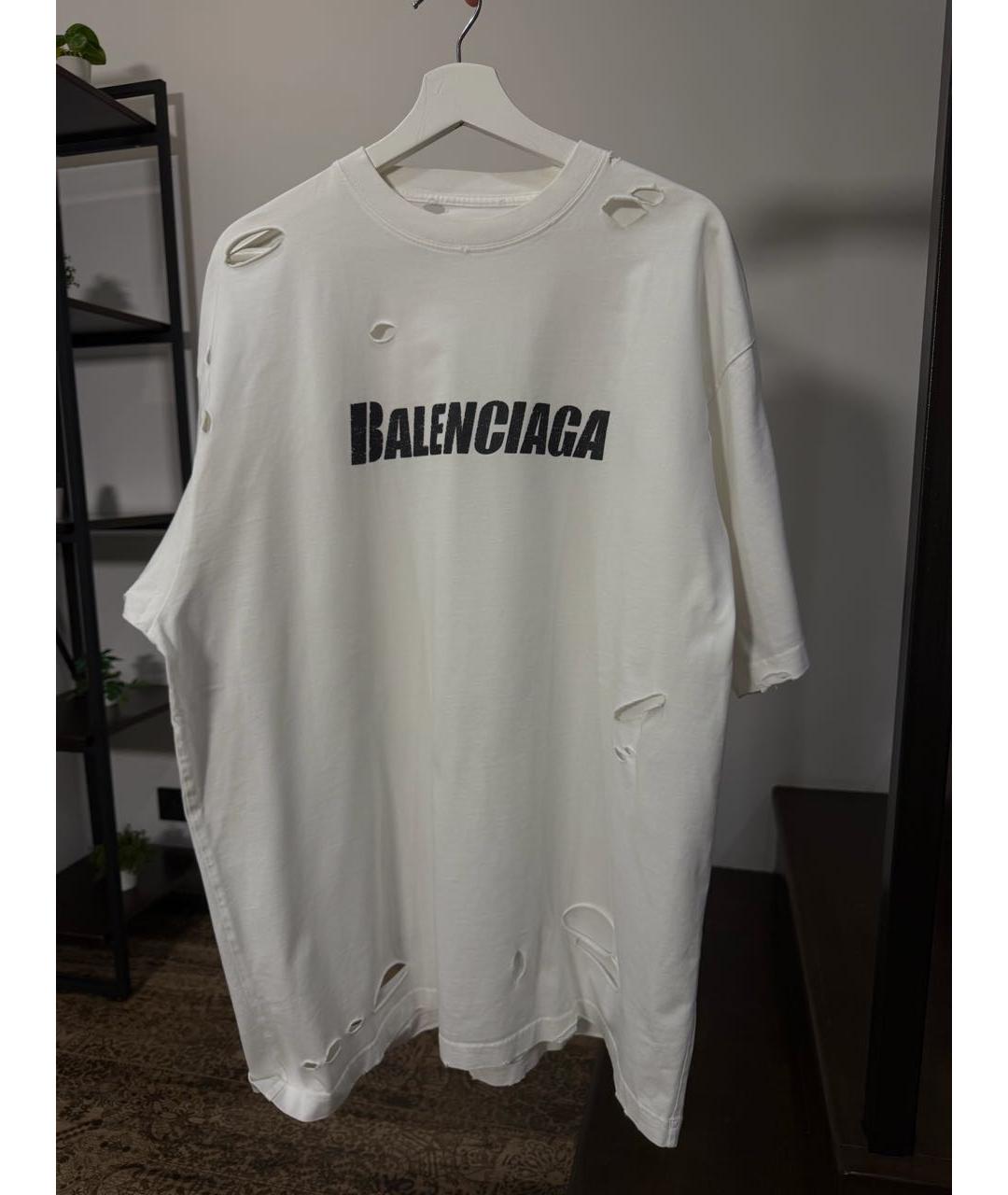 BALENCIAGA Белая хлопковая футболка, фото 4