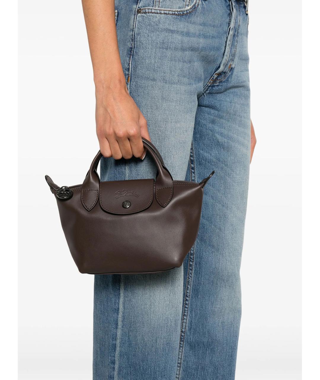 LONGCHAMP Коричневая кожаная сумка тоут, фото 2