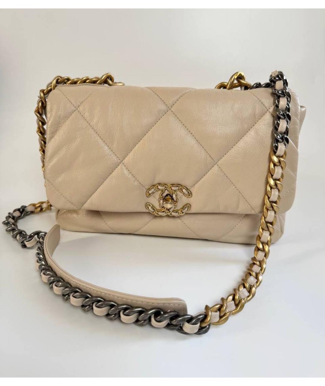 CHANEL Бежевая кожаная сумка через плечо, фото 8