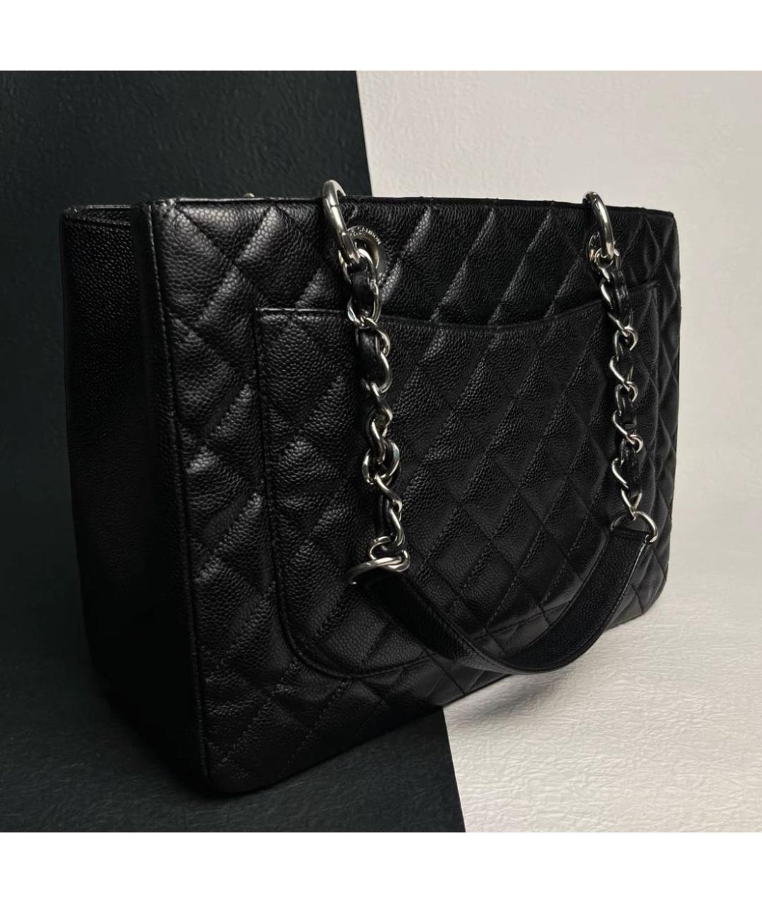 CHANEL Черная кожаная сумка тоут, фото 6