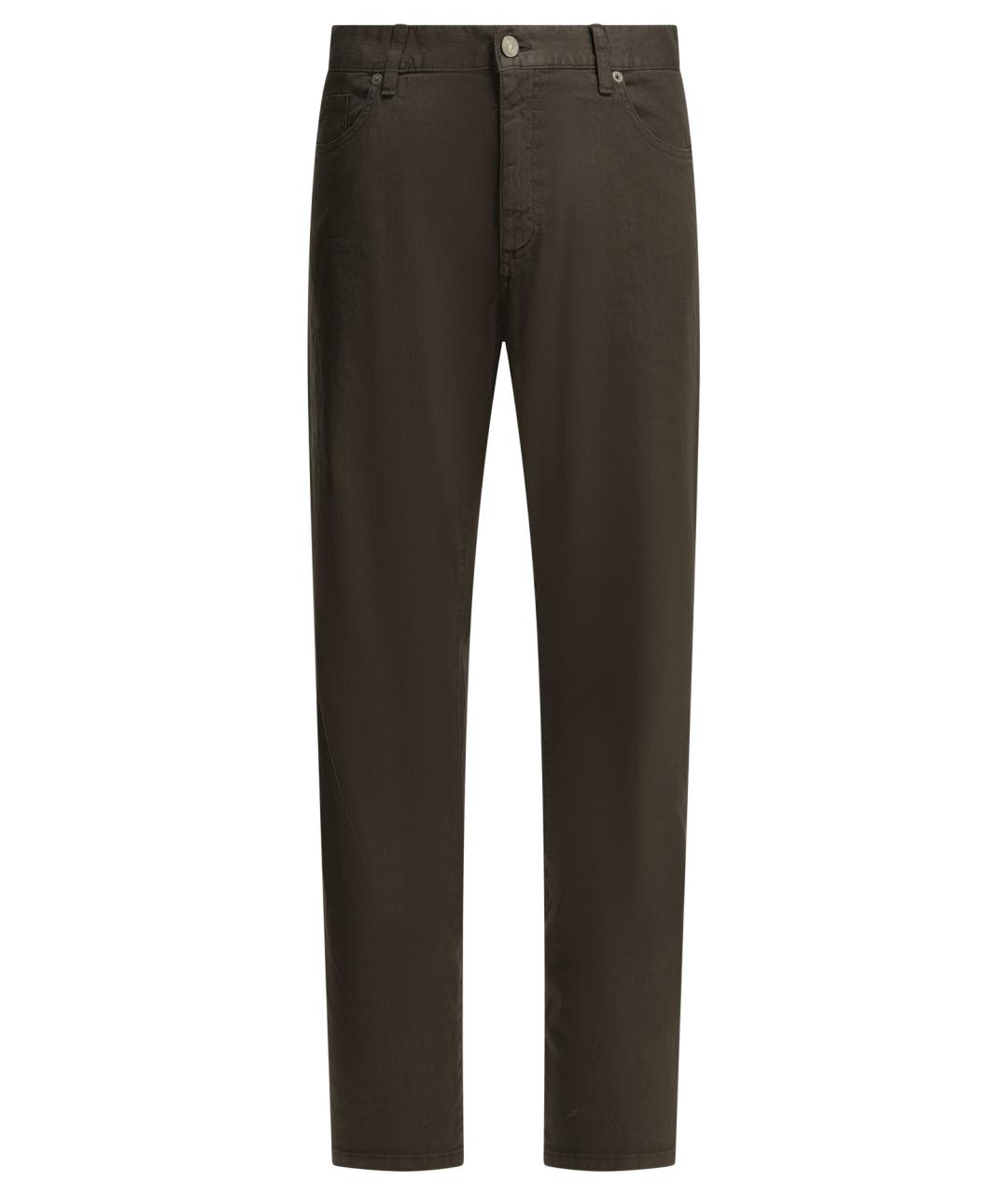 ZEGNA Коричневые хлопко-льняные прямые джинсы, фото 1