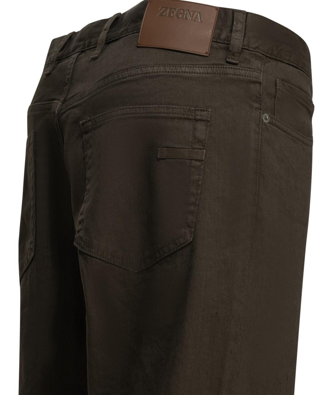 ZEGNA Коричневые хлопко-льняные прямые джинсы, фото 4