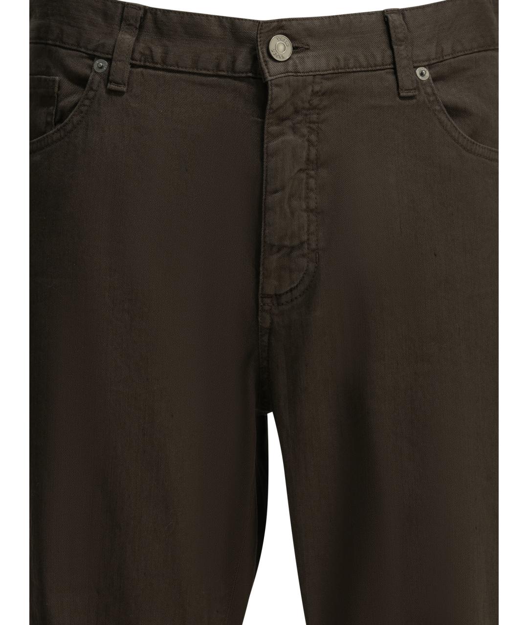 ZEGNA Коричневые хлопко-льняные прямые джинсы, фото 3