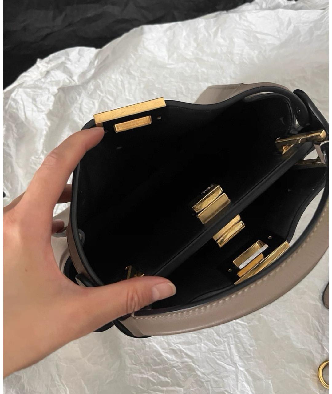 FENDI Бежевая кожаная сумка через плечо, фото 4