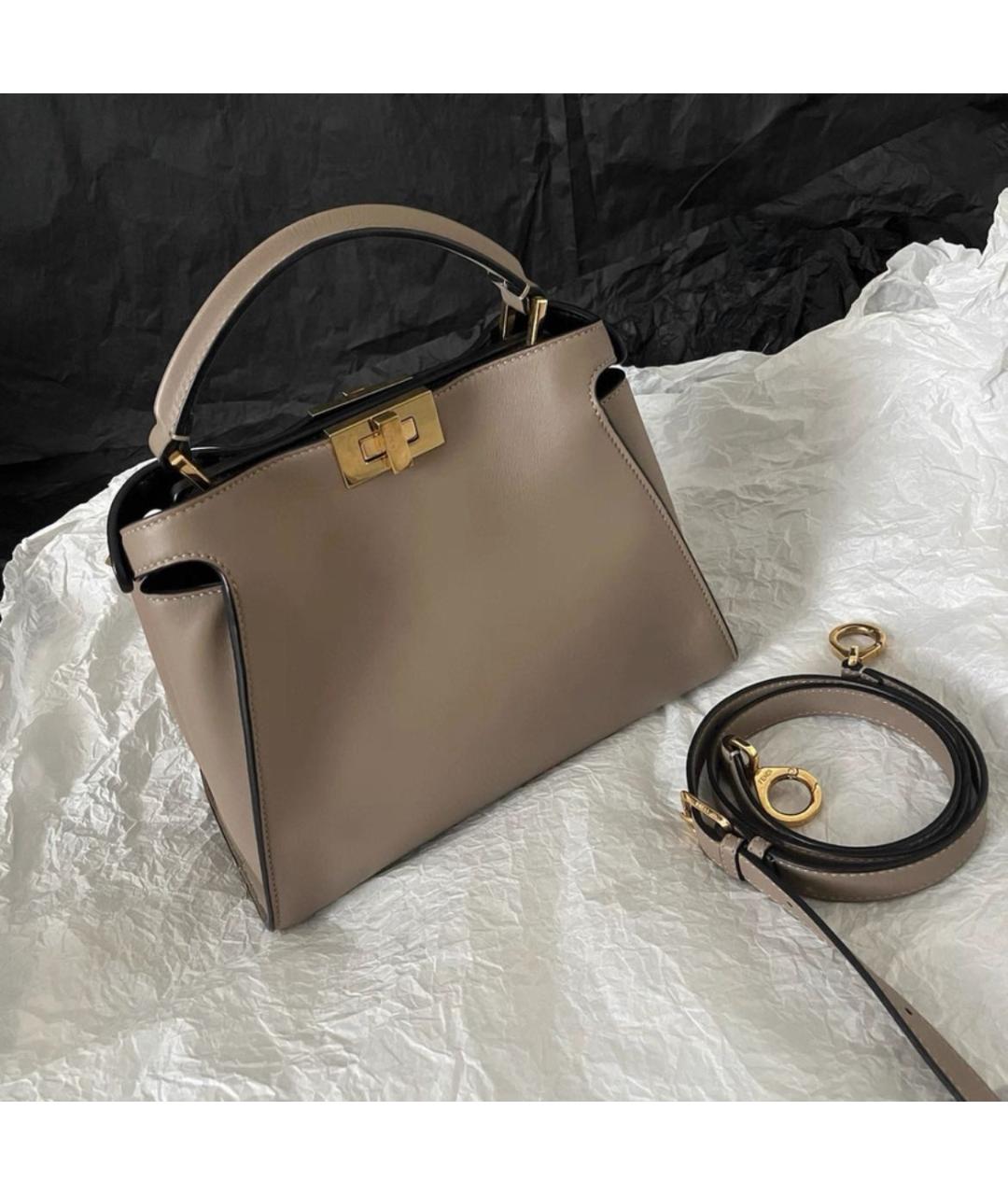 FENDI Бежевая кожаная сумка через плечо, фото 2