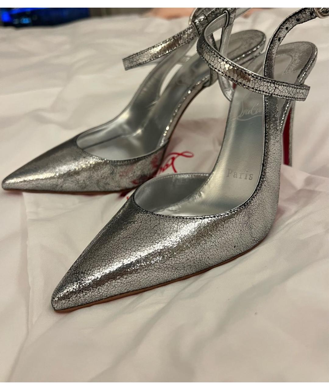 CHRISTIAN LOUBOUTIN Серебряные кожаные туфли, фото 2