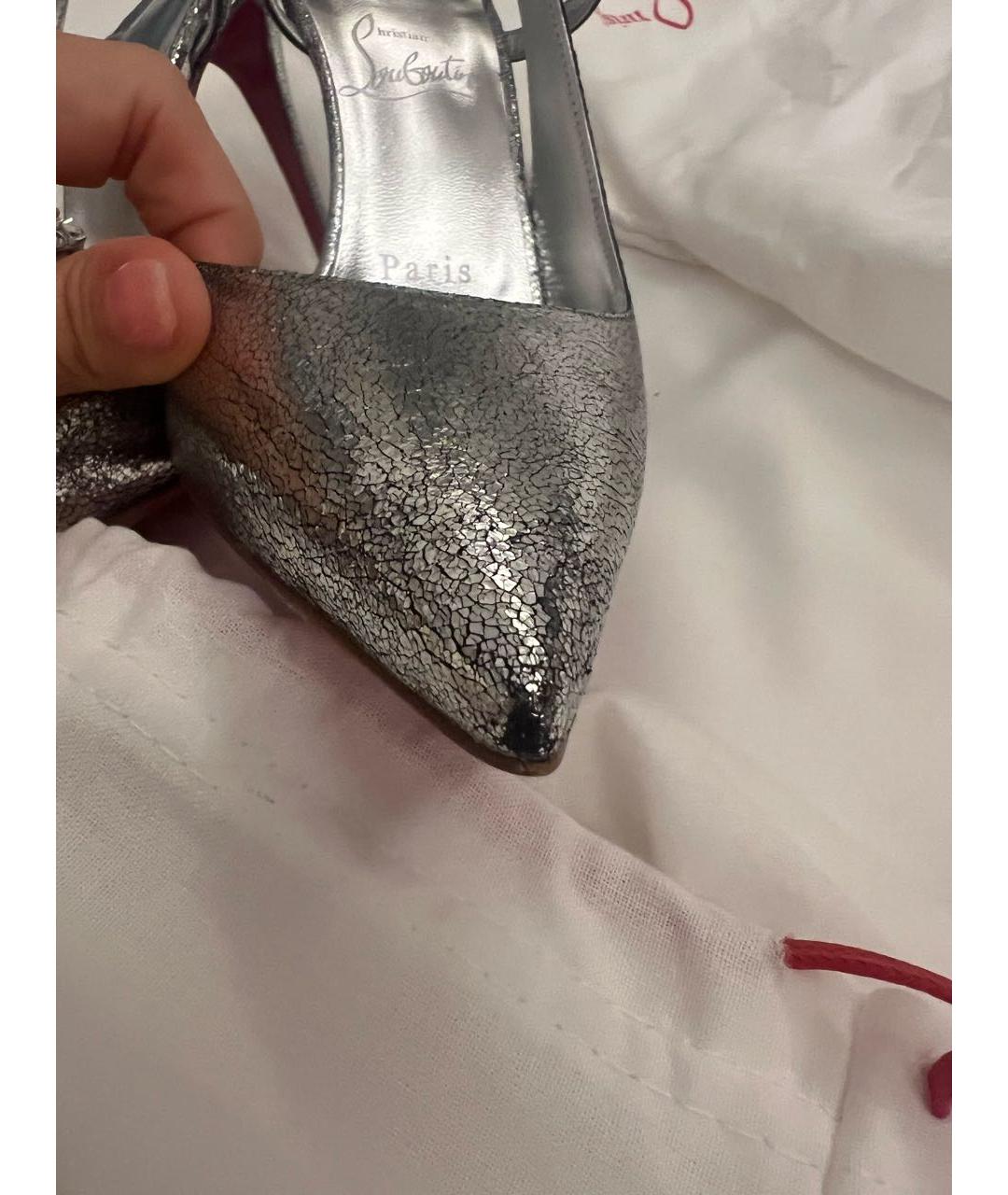 CHRISTIAN LOUBOUTIN Серебряные кожаные туфли, фото 4