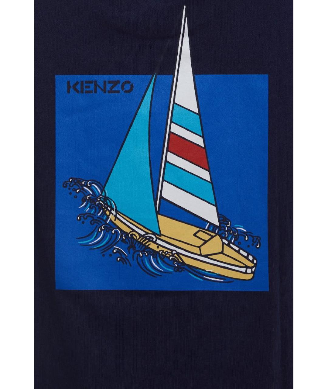 KENZO Темно-синяя хлопковая детская футболка, фото 3