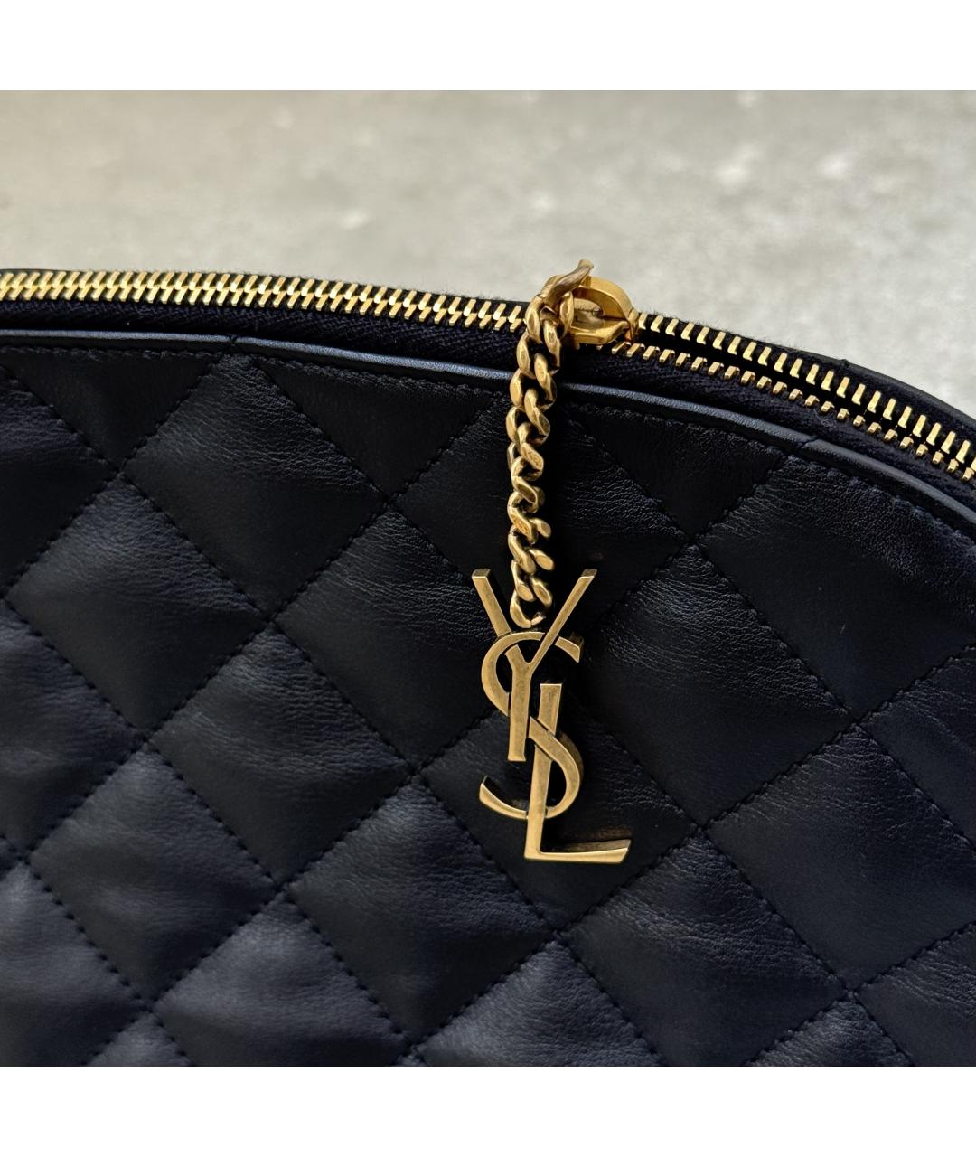 SAINT LAURENT Черная кожаная пляжная сумка, фото 4