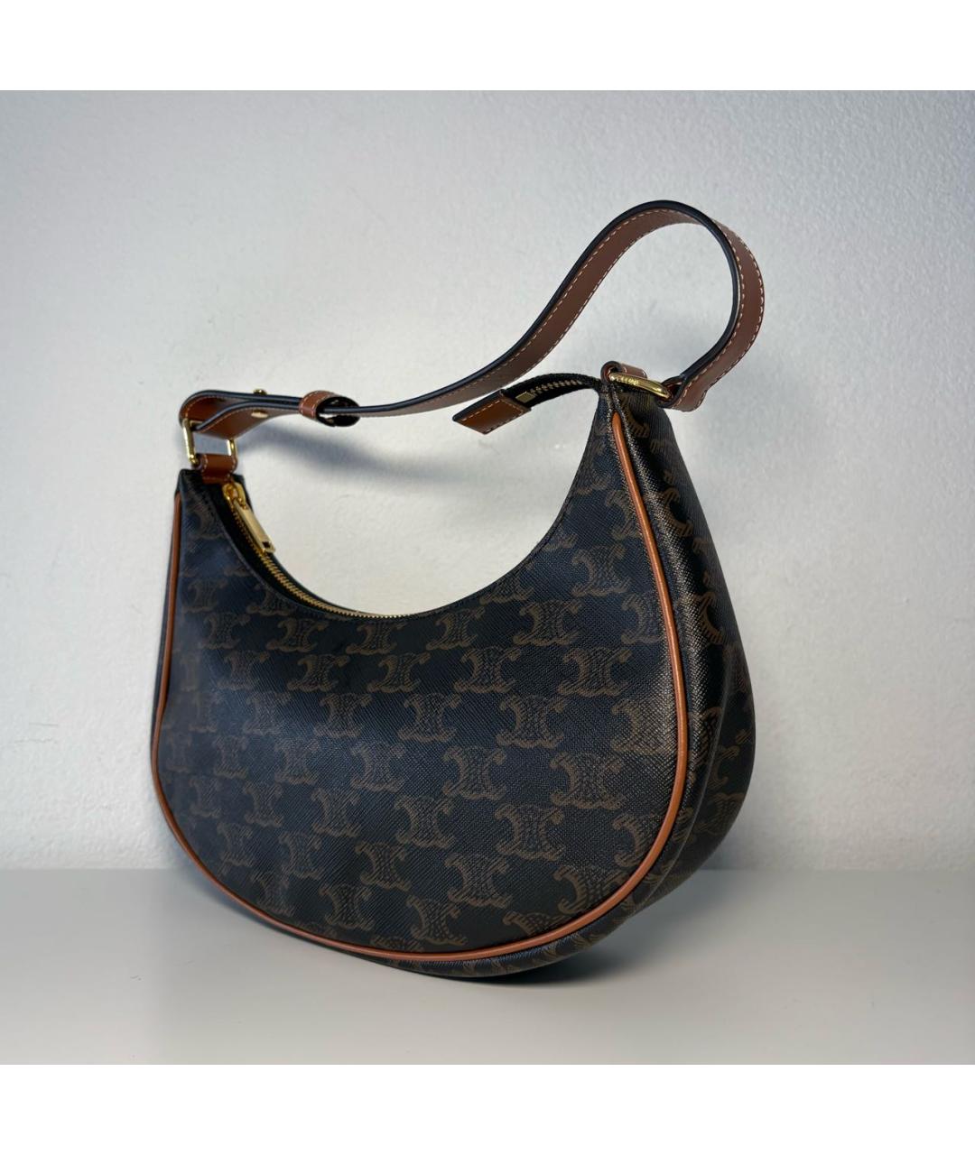 CELINE Коричневая кожаная сумка с короткими ручками, фото 2
