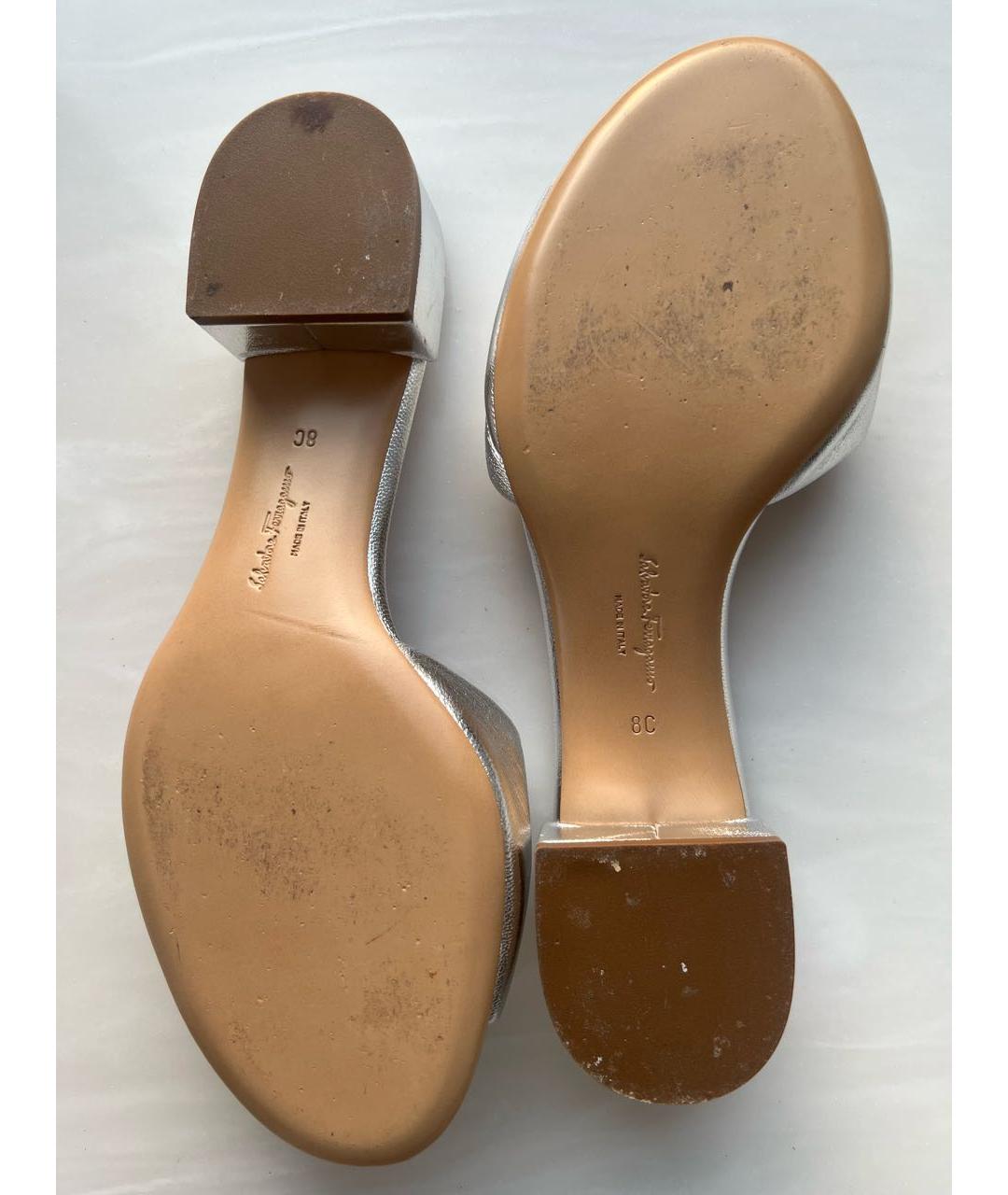FERRAGAMO Серебряные кожаные мюли, фото 5
