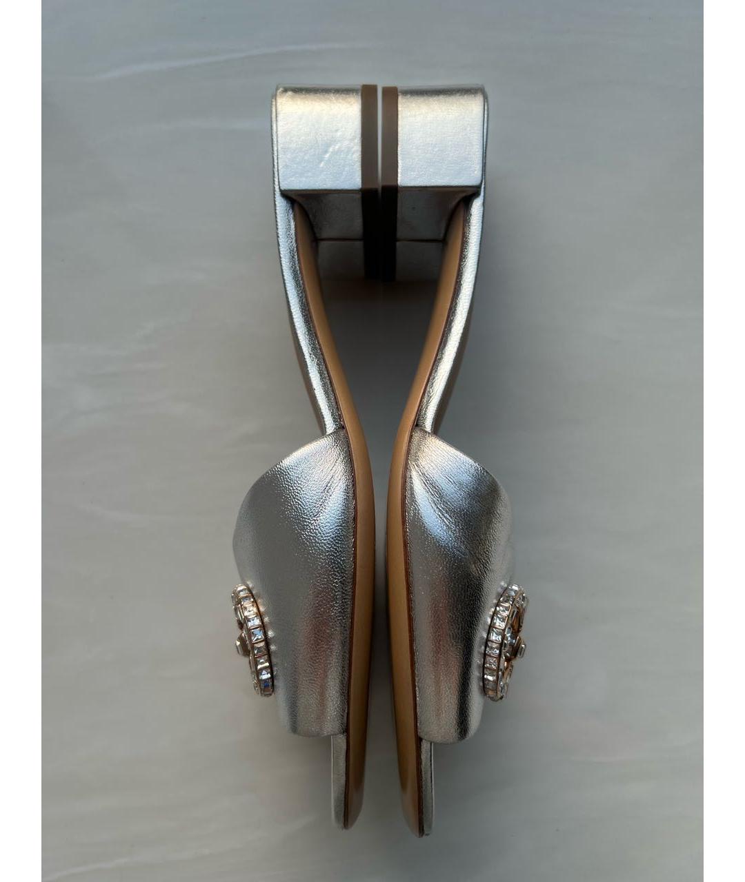 FERRAGAMO Серебряные кожаные мюли, фото 3