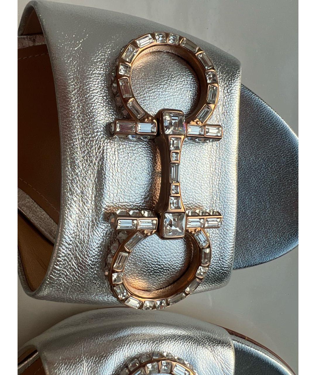 FERRAGAMO Серебряные кожаные мюли, фото 6