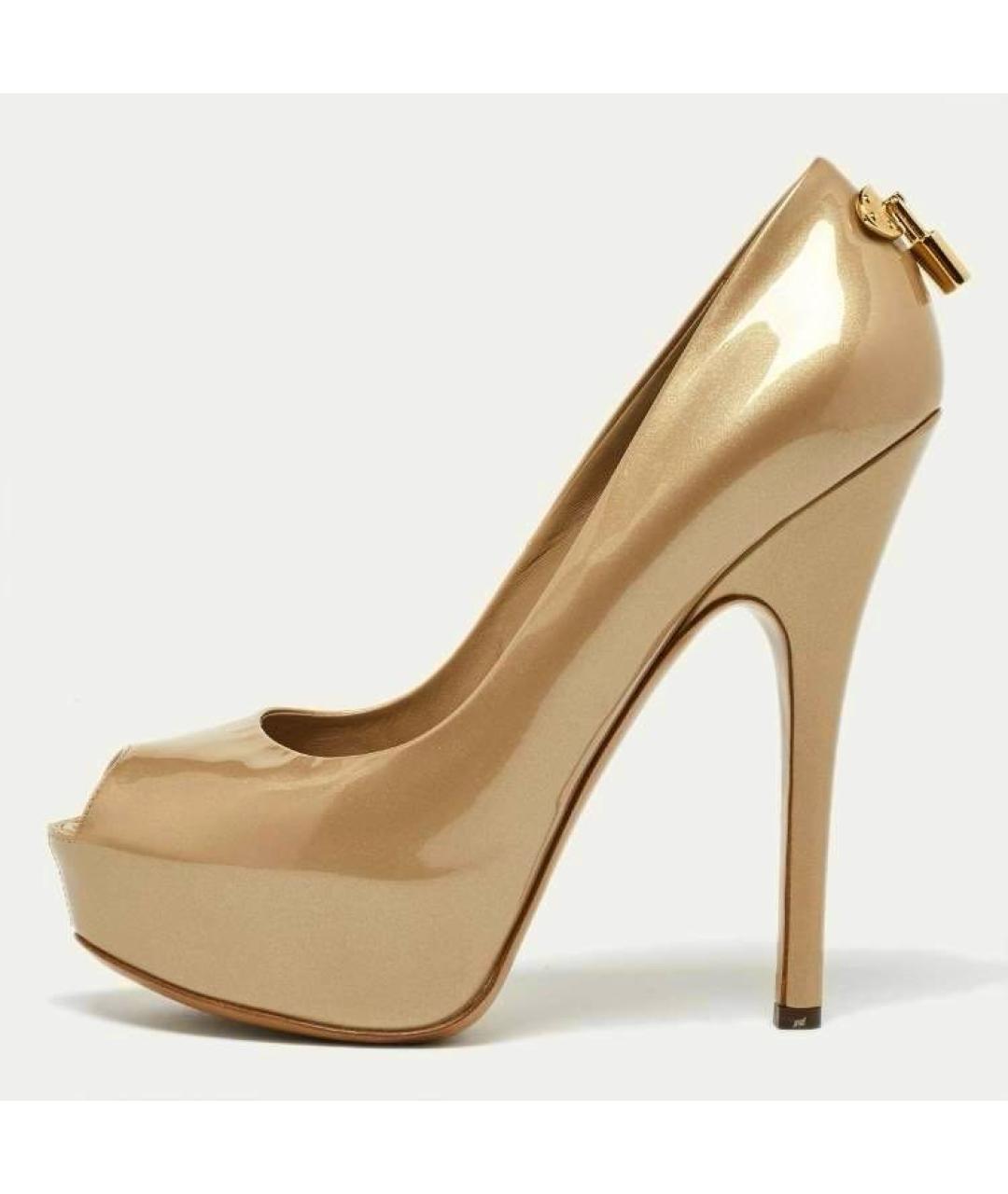 LOUIS VUITTON Золотые туфли из лакированной кожи, фото 9