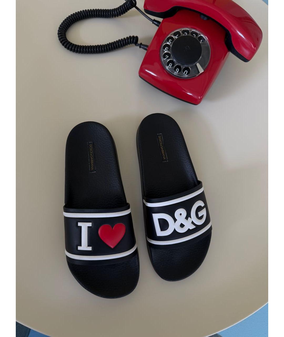 DOLCE&GABBANA Черные резиновые шлепанцы, фото 2