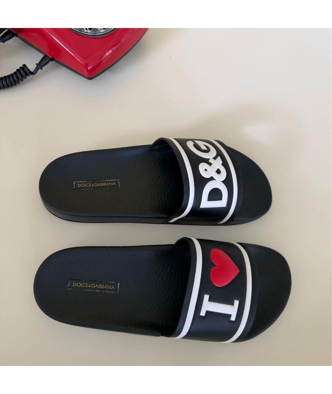 DOLCE&GABBANA Черные резиновые шлепанцы, фото 7