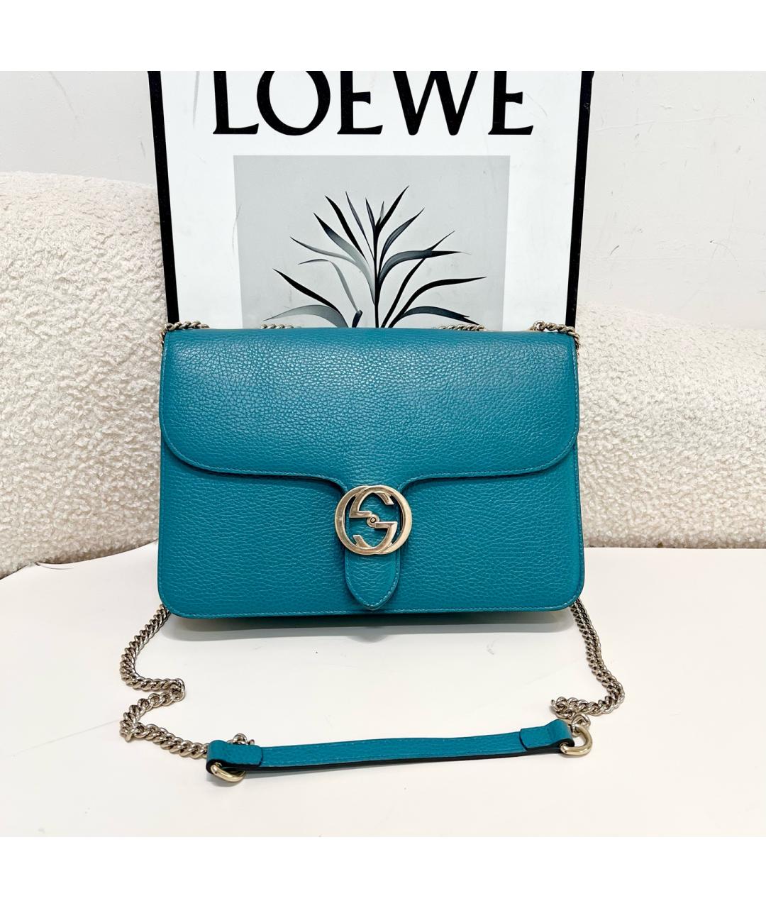GUCCI Бирюзовая кожаная сумка через плечо, фото 4