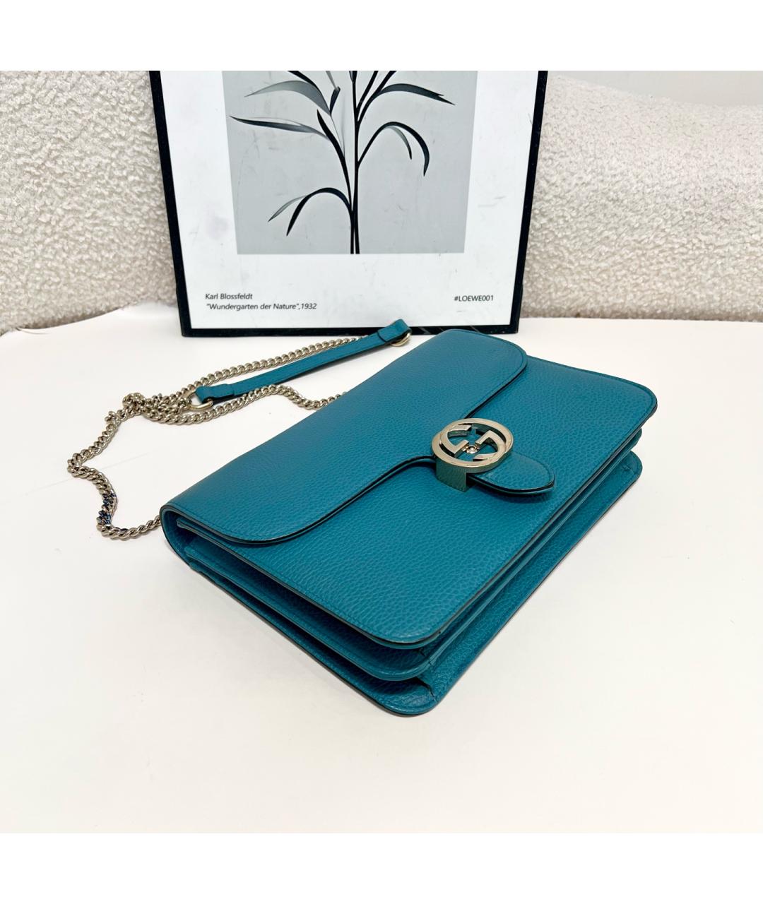 GUCCI Бирюзовая кожаная сумка через плечо, фото 3