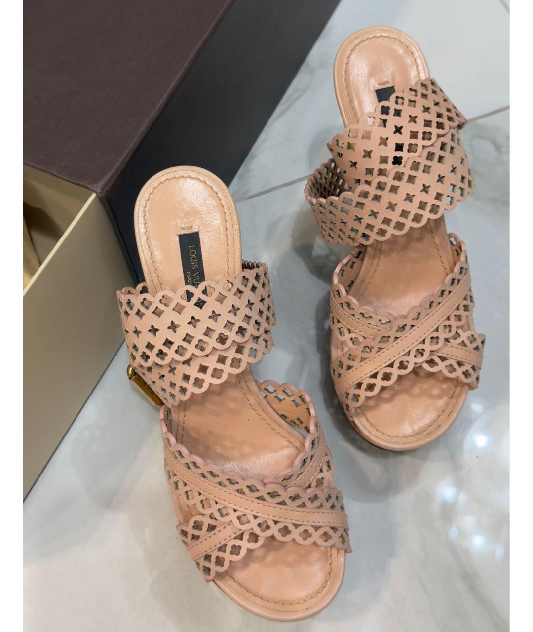LOUIS VUITTON Розовые кожаные босоножки, фото 6