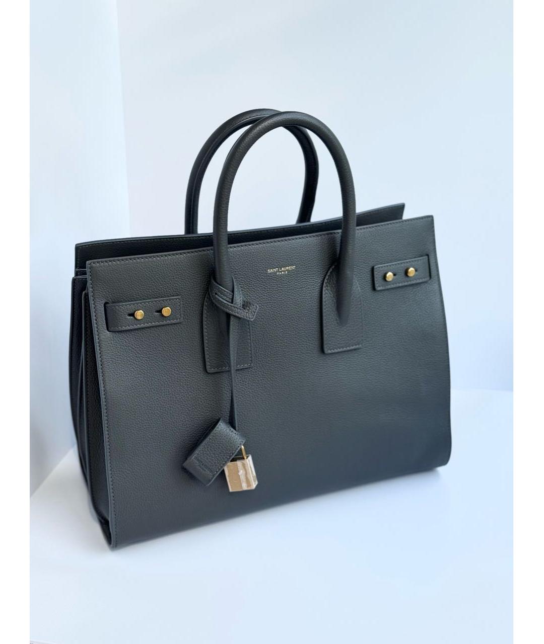 SAINT LAURENT Серая кожаная сумка с короткими ручками, фото 6
