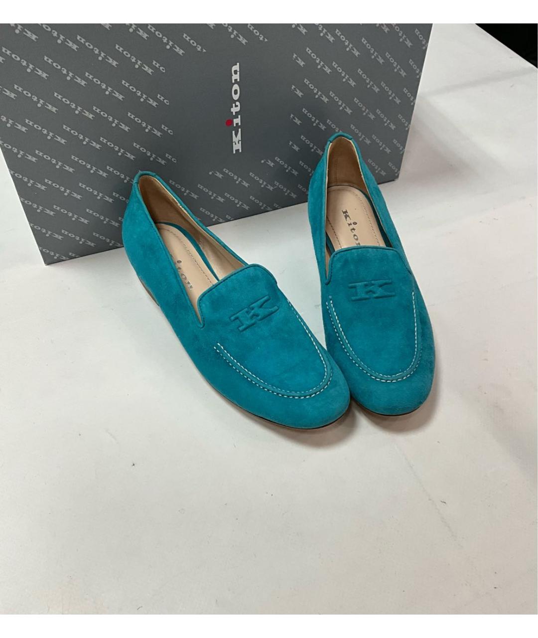 KITON Бирюзовые замшевые лоферы, фото 2