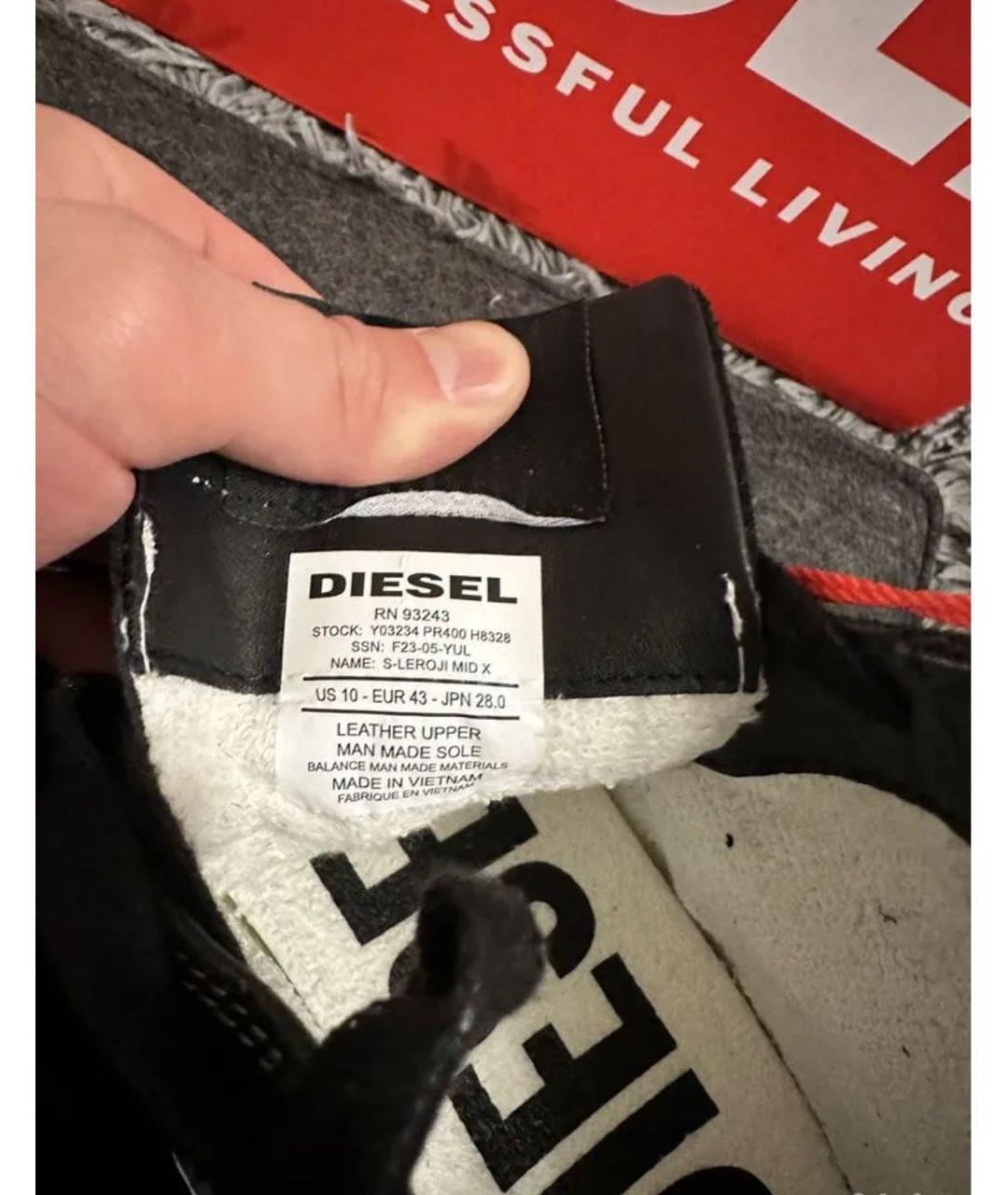 DIESEL Черные кожаные высокие кроссовки / кеды, фото 5