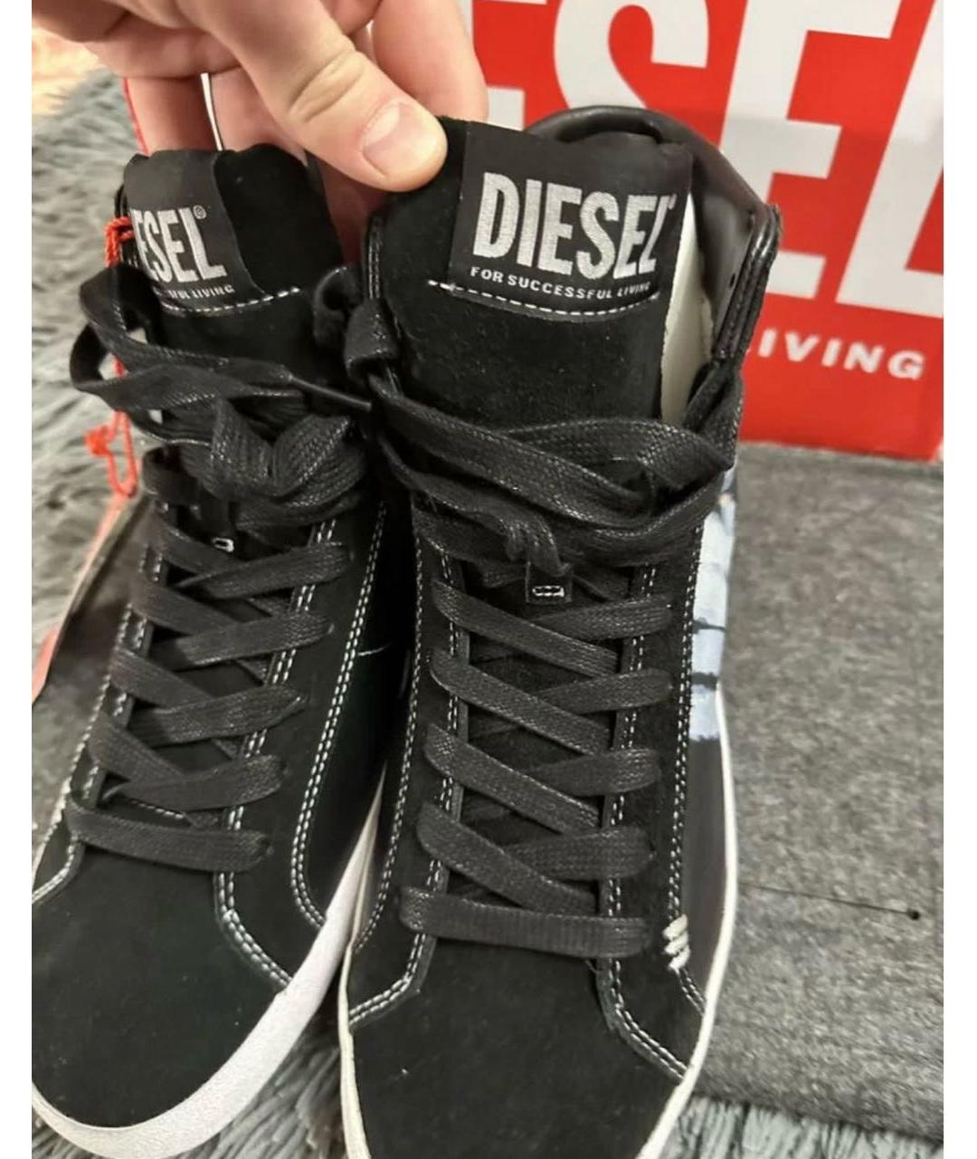 DIESEL Черные кожаные высокие кроссовки / кеды, фото 2