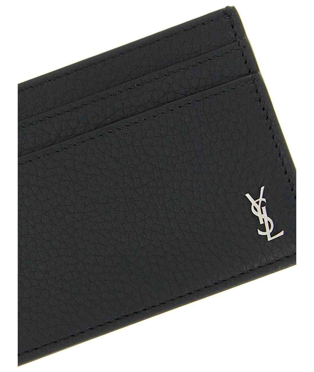 SAINT LAURENT Черный кожаный кардхолдер, фото 3
