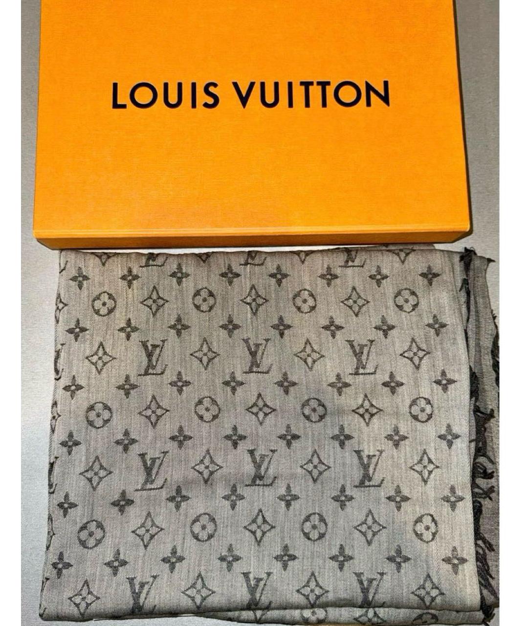 LOUIS VUITTON Антрацитовый хлопковый шарф, фото 2