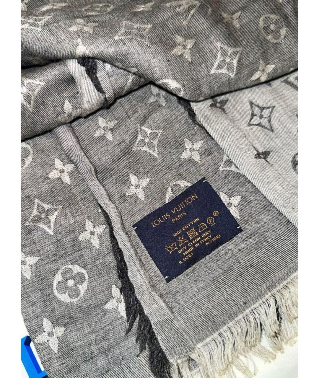 LOUIS VUITTON Антрацитовый хлопковый шарф, фото 3