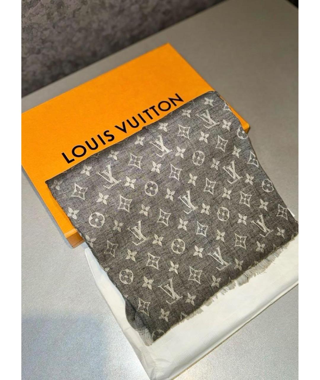 LOUIS VUITTON Антрацитовый хлопковый шарф, фото 5