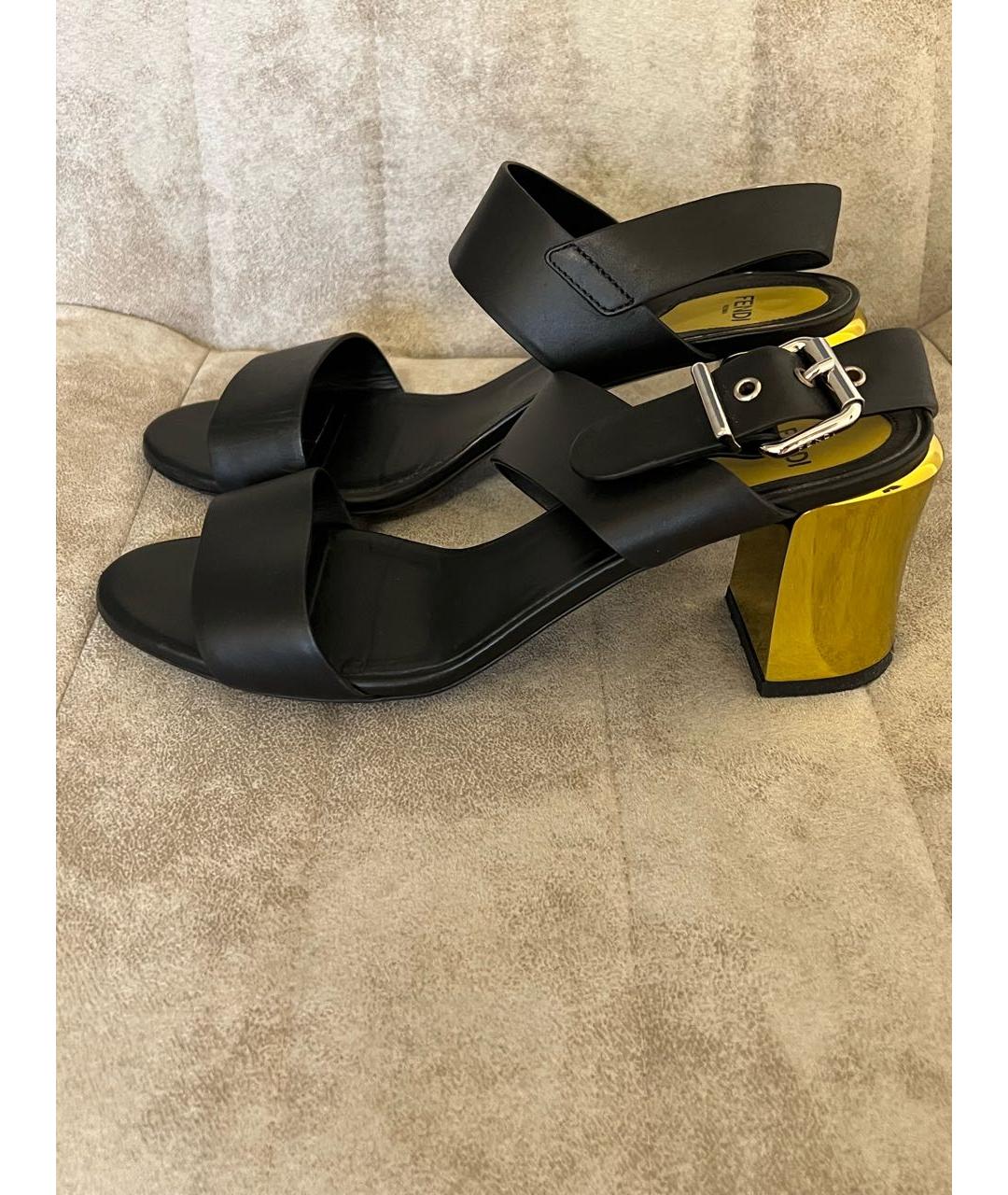 FENDI Черные кожаные босоножки, фото 3