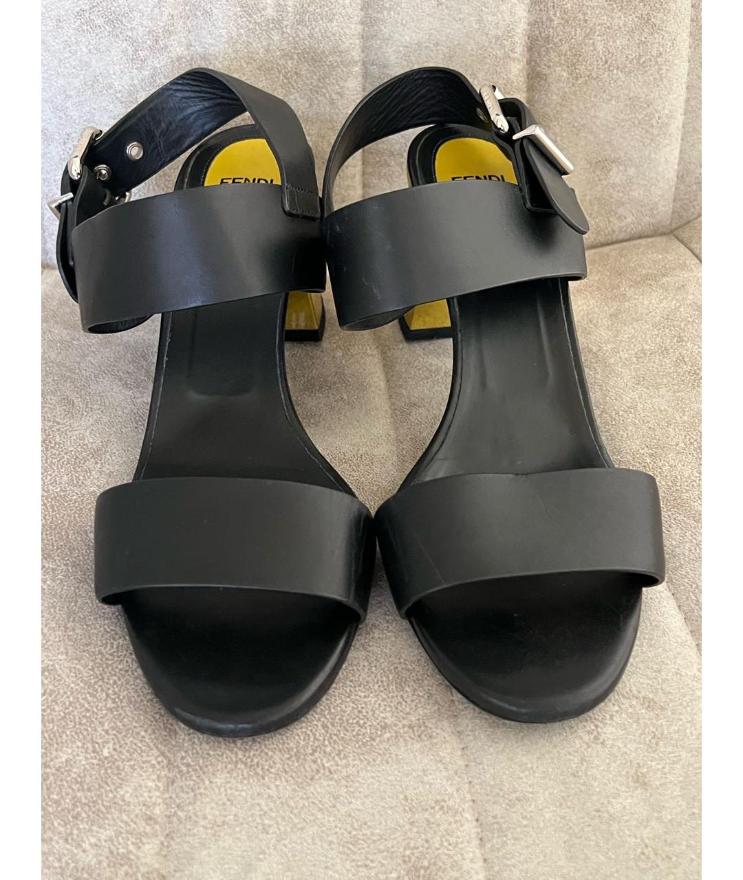 FENDI Черные кожаные босоножки, фото 4