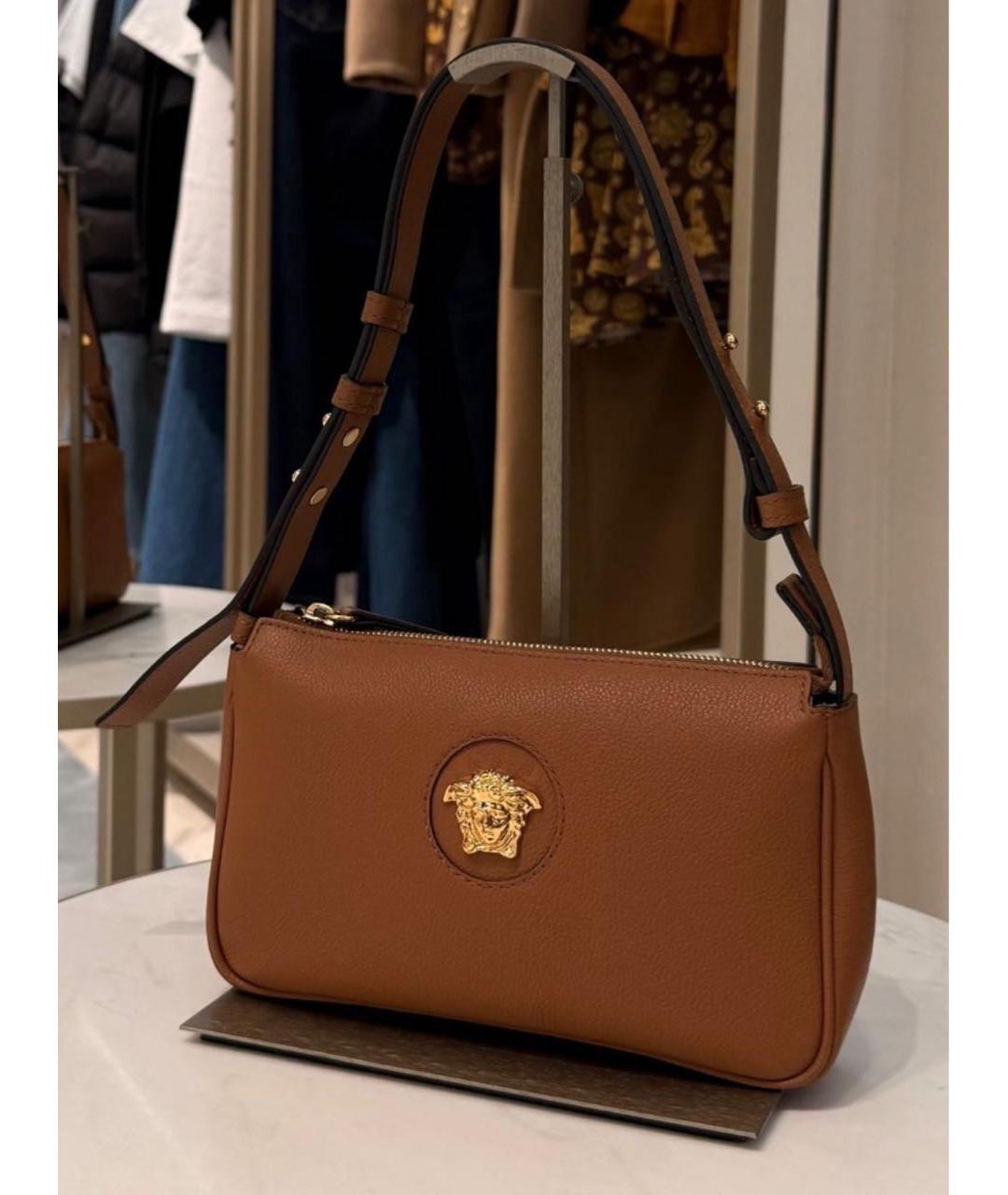 VERSACE Коричневая кожаная сумка с короткими ручками, фото 2