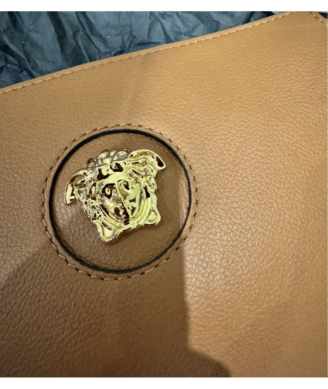 VERSACE Коричневая кожаная сумка с короткими ручками, фото 4