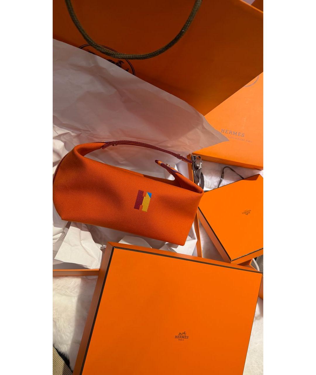 HERMES Оранжевая тканевая косметичка, фото 3