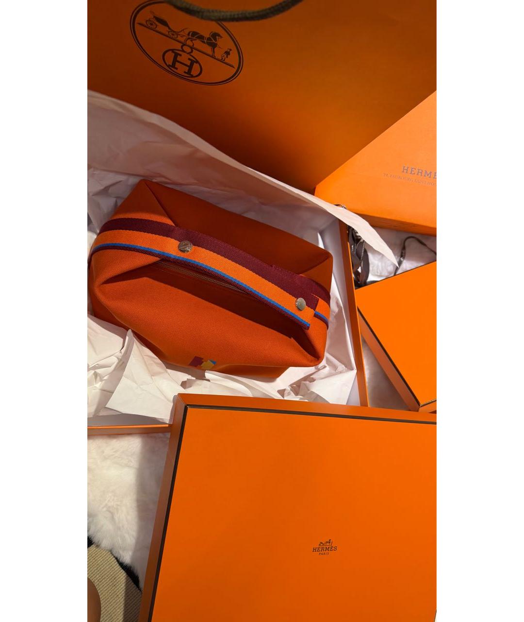 HERMES Оранжевая тканевая косметичка, фото 2