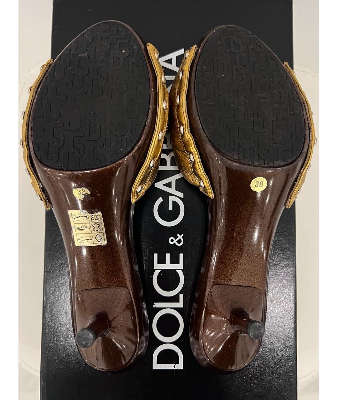 DOLCE&GABBANA Золотые кожаные мюли, фото 6