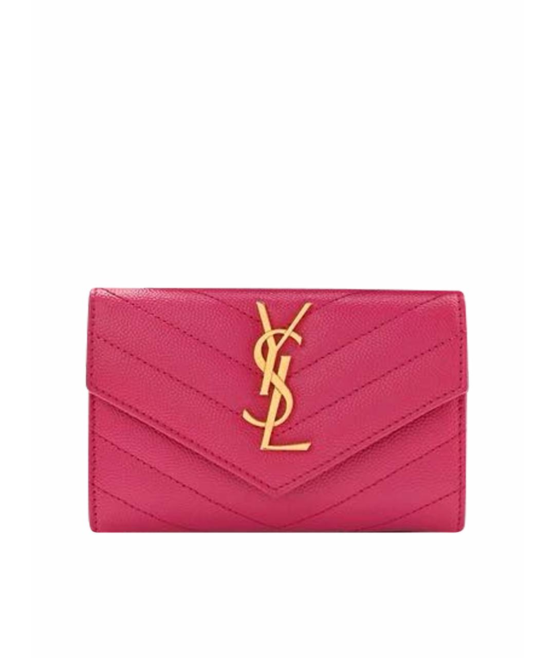 SAINT LAURENT Фуксия кожаный кошелек, фото 1